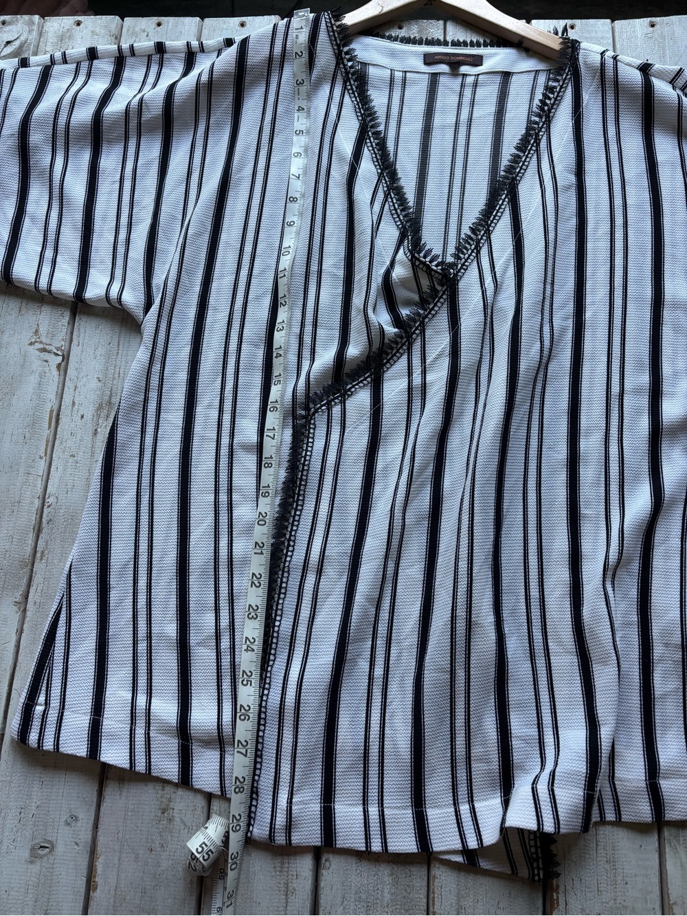 Adolfo Dominguez Open Front Striped Kimono Jacket Black White Euro 44 - Picture 3 of 10